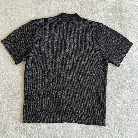 SUSAN Graver Vintage Black Multi Shimmer Mock Neck Short Sleeve Sweater Size 1X - Picture 2 of 6